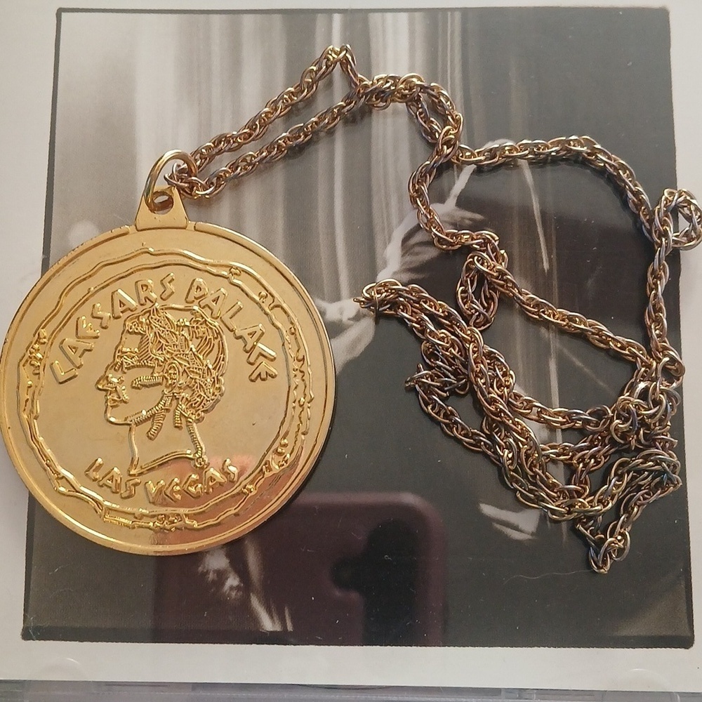 Gold Tone Medallion Necklace Caesar's Palace Vintage Collectible Chain Las Vegas